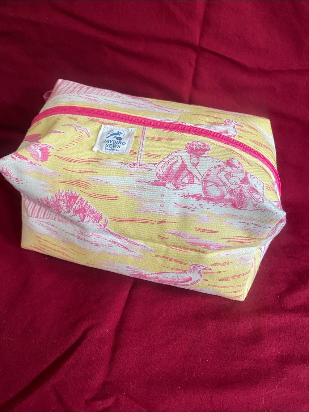 Yellow & Pink Toile Cosmetic Pouch handmade